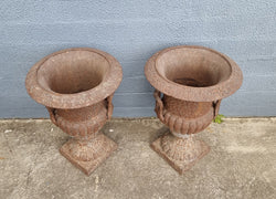Beautiful Pair of French Rustic Cast Iron Urns With Handles | Antique & Vintage | Moonee Ponds Antiques | Australia Wide Delivery