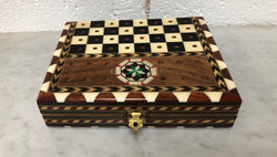 Vintage Inlaid Folded Chess Board Box With Pieces Inside | Antique & Vintage | Moonee Ponds Antiques | Australia Wide Delivery