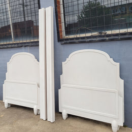 Two attractive vintage French chalk painted king single Art Deco beds. They have been sourced from France and are in good original condition.