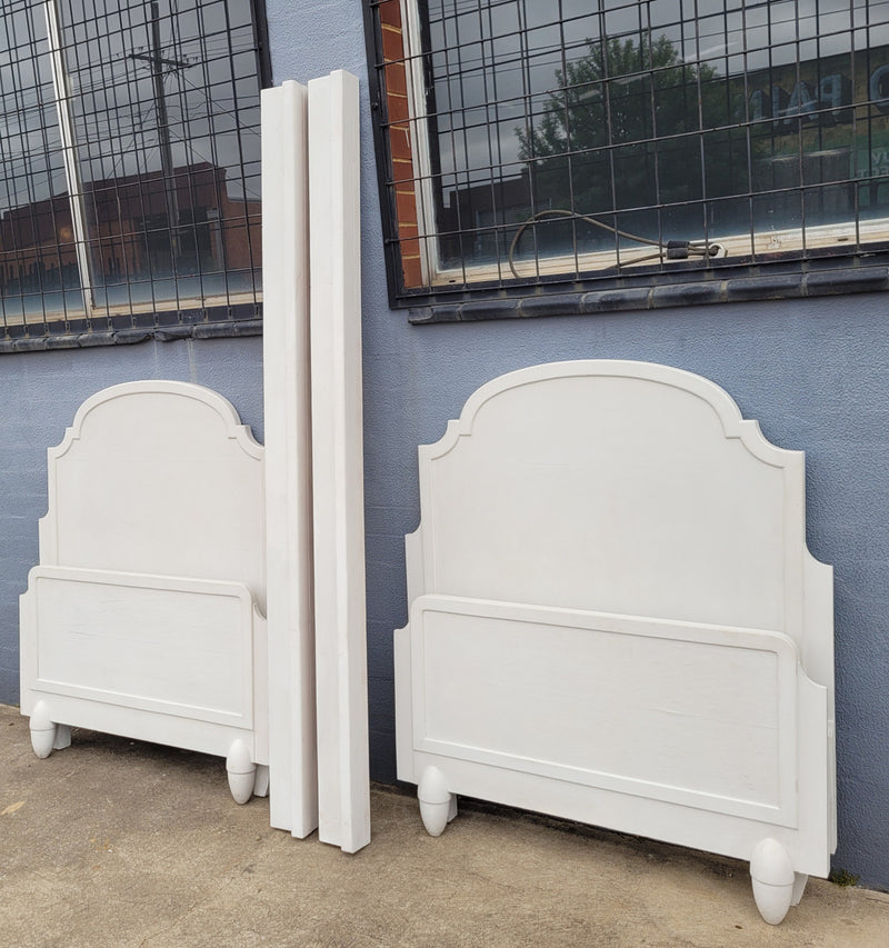 Two attractive vintage French chalk painted king single Art Deco beds. They have been sourced from France and are in good original condition.