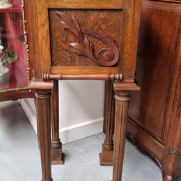 Wooden Arts and Crafts pedestal planter stand with decorative carvings. Sourced locally and is in good original condition.