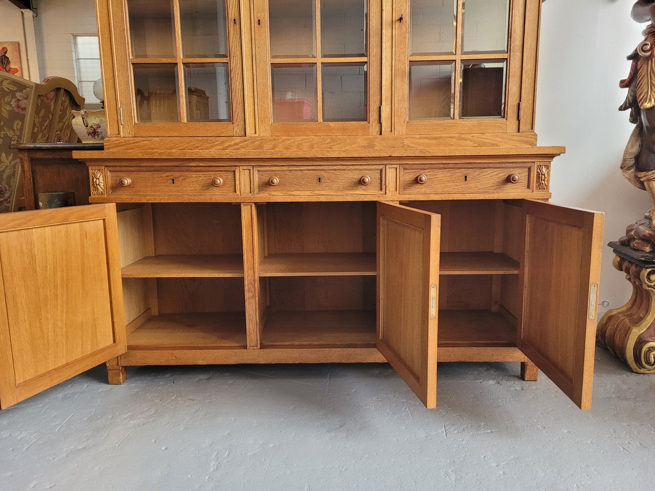 Edwardian Oak Dwarf Bookcase With Six Cupboards & Three Drawers | Antique & Vintage | Moonee Ponds Antiques | Australia Wide Delivery