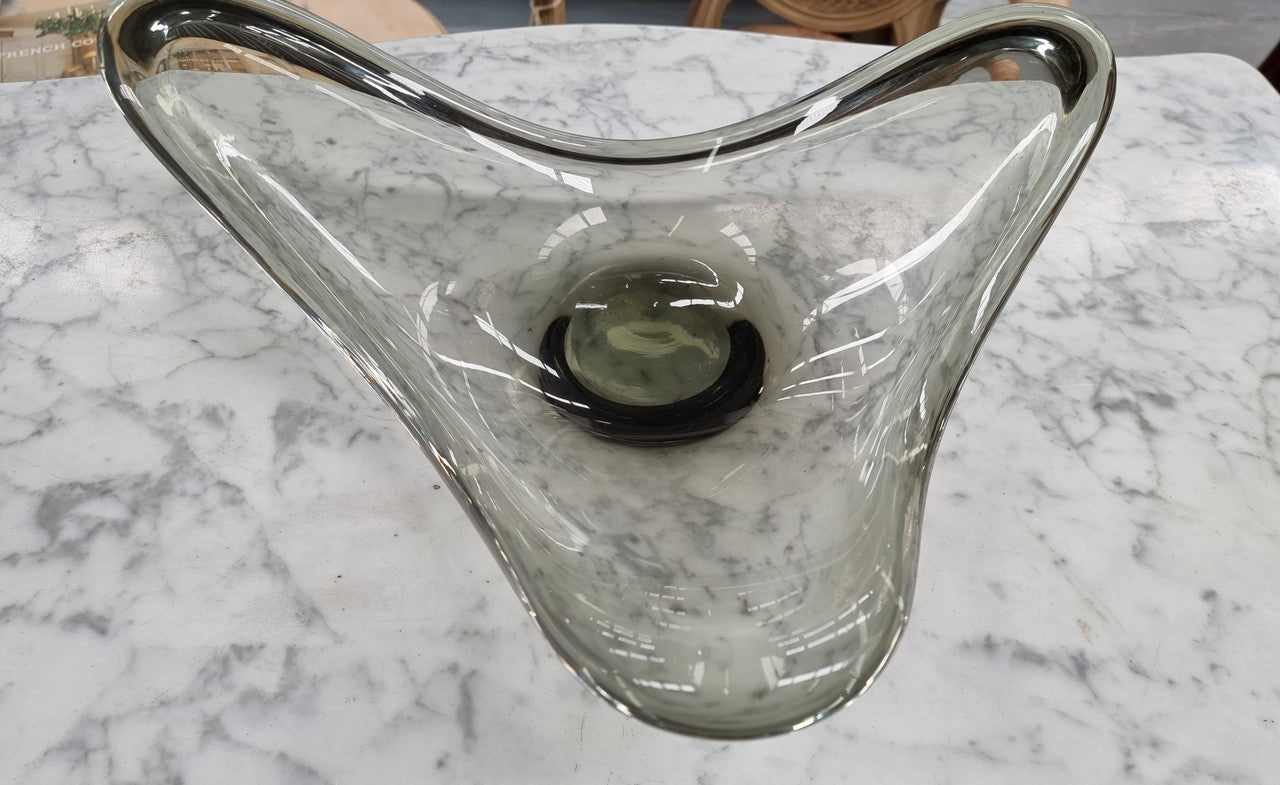 Holmegaard Danish Large Wavy Smoky Glass Bowl | Antique & Vintage | Moonee Ponds Antiques | Australia Wide Delivery