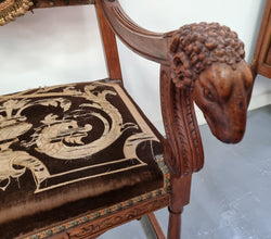 Beautifully Carved Egyptian Revival Armchair With Hand Sewn Embroidered Cover | Antique & Vintage | Moonee Ponds Antiques | Australia Wide Delivery