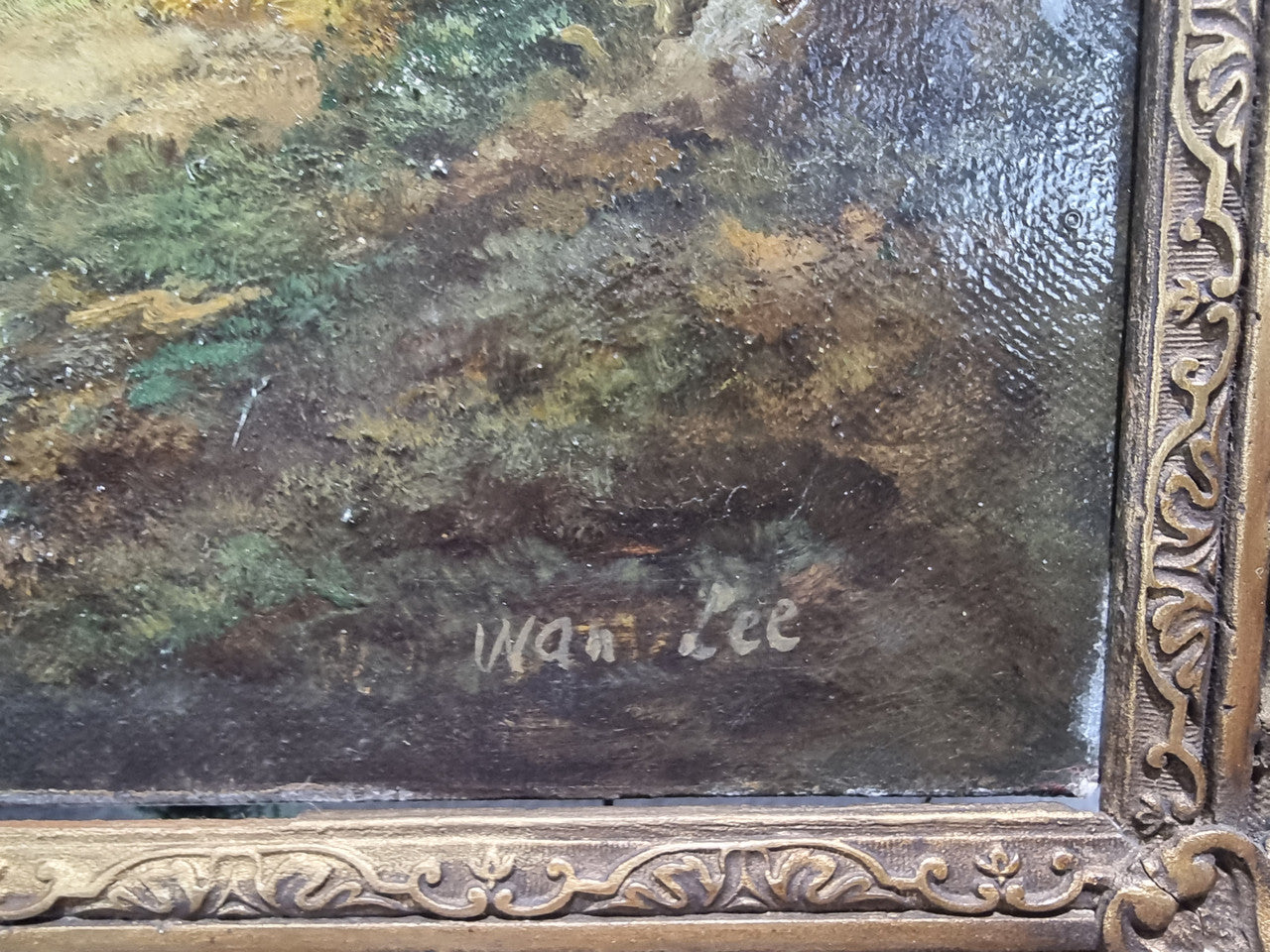Beautiful antique french signed oil on canvas painting, depicting Castle Landscape.  In good realigned original condition.
