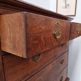 Early 19th Century English Oak chest on stand. It has been sourced in France and has plenty of storage space with eight drawers. In good original detailed condition.