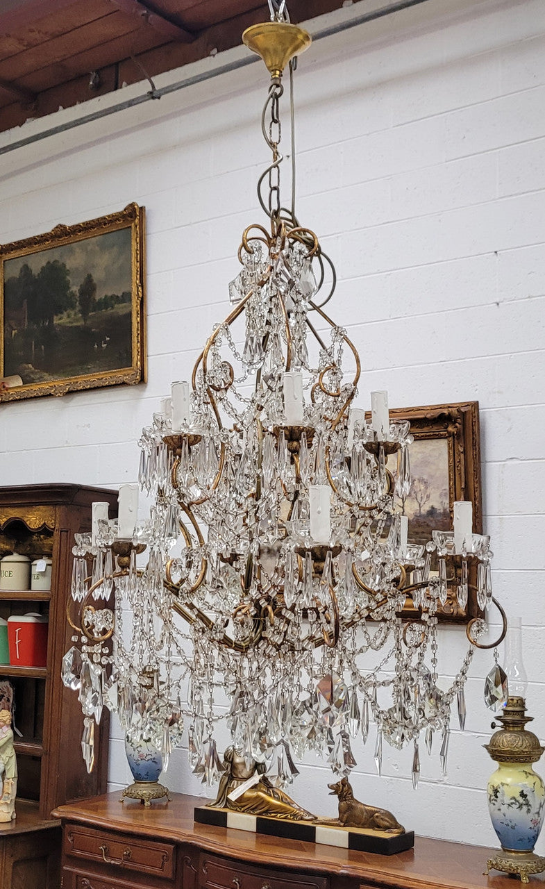 Very Impressive Large French Crystal Two Tier 12 Arm Chandelier