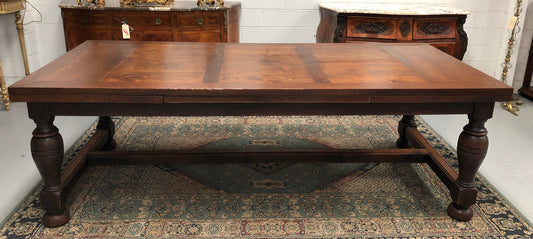Amazing Antique French 19th century Oak parquetry top extension table. Circa 1860 and is in restored condition. When fully extended is almost 4 meters long.