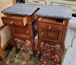 Pair of Walnut Louis XV Style Grey Marble Top Bedside Cabinets | Antique & Vintage | Moonee Ponds Antiques | Australia Wide Delivery