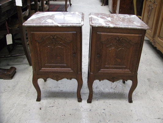 Pair of French Oak Carved Bedside Cabinets