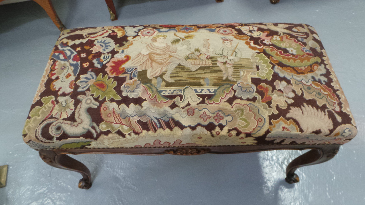 Antique French Louis XV Style Tapestry Stool