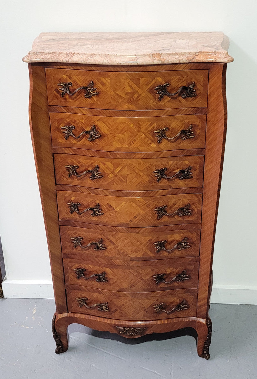 Stunning French Louis XV Style Marble Top Semainier Chest