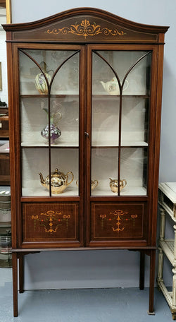Edwardian Sheraton Style Display Cabinet with Hand Painted Panels | Antique & Vintage | Moonee Ponds Antiques | Australia Wide Delivery