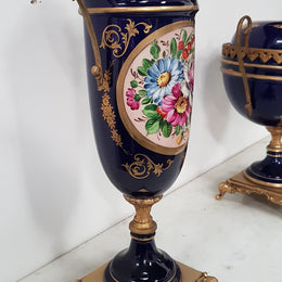 French Three-piece Sevres Style Porcelain Vase