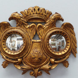 Beautiful Hand Carved French Gilt Wood Double Convex Mirror-1