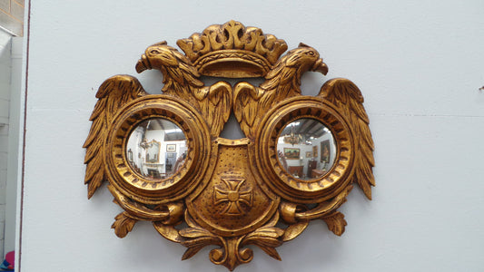 Beautiful Hand Carved French Gilt Wood Double Convex Mirror-1