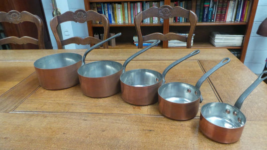 Set of Five French Copper Saucepans