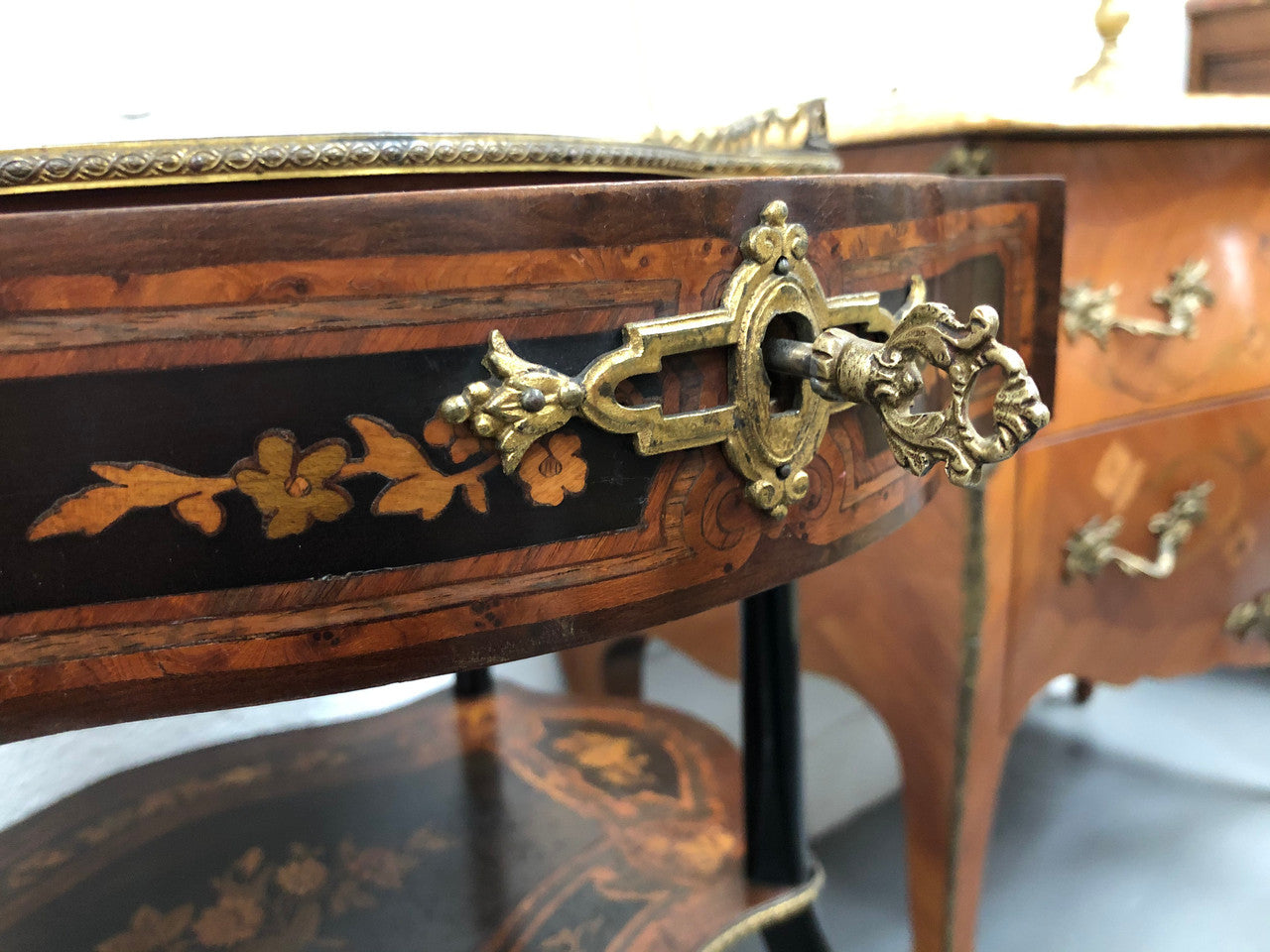 Rare French Inlaid Three Tier Etagere