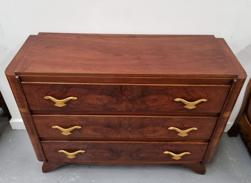 Stylish French Art Deco chest of three drawers. Sourced from France and in good original detailed condition. Circa 1920's.