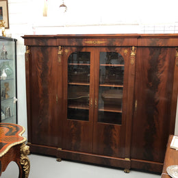 Superb Four Door French Empire Flame Mahogany Bookcase