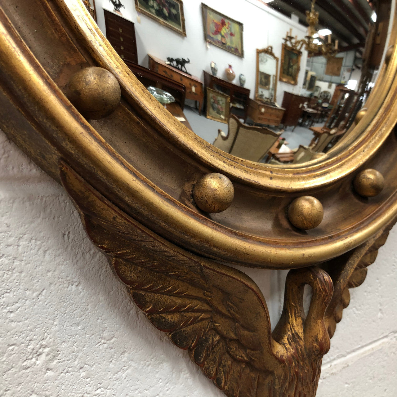 Rare Wooden Framed Convex Mirror | Antique & Vintage | Moonee Ponds Antiques | Australia Wide Delivery