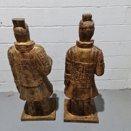 Impressive pair of carved wood and gilt large Chinese Warriors. Circa: 1960. In good original detailed condition.