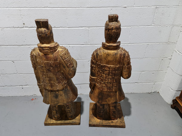 Impressive pair of carved wood and gilt large Chinese Warriors. Circa: 1960. In good original detailed condition.