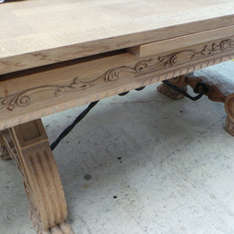 Antique French Oak Spanish Style Parquetry Top Extension Table
