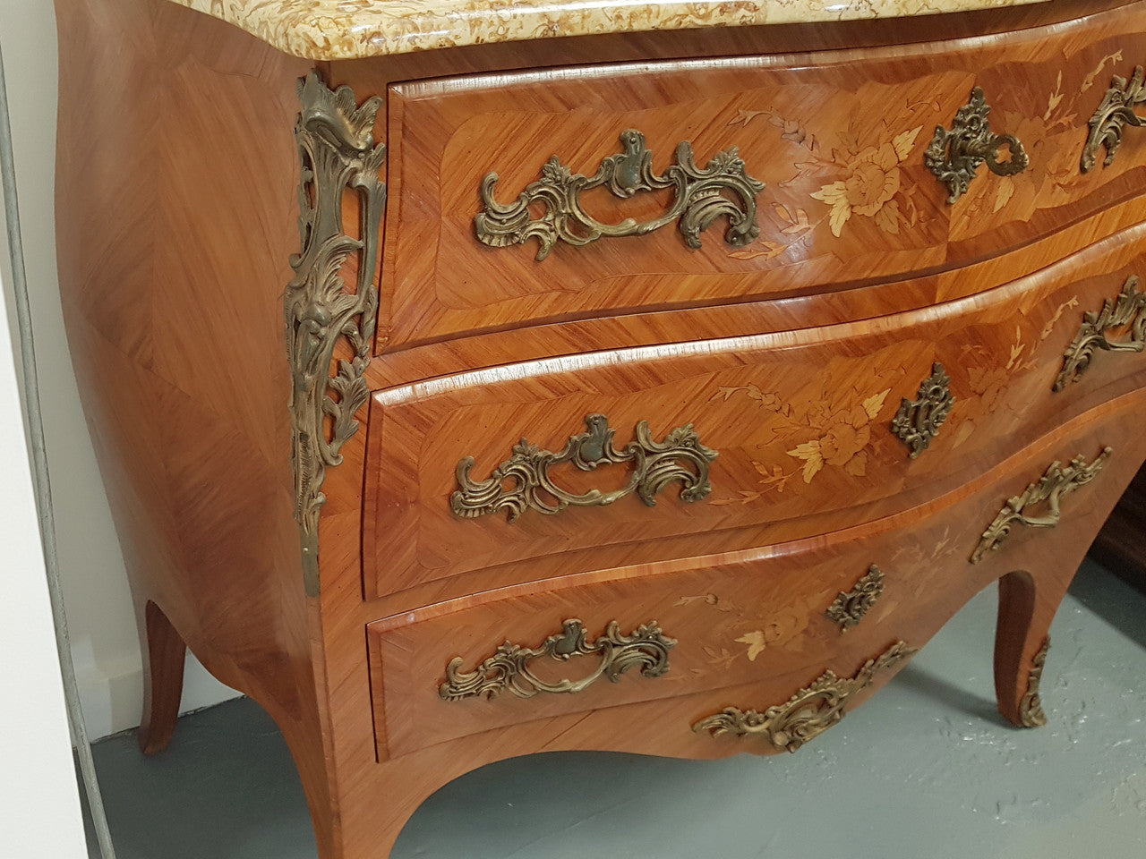 Three Drawer French Marquetry Inlaid Commode | Antique & Vintage | Moonee Ponds Antiques | Australia Wide Delivery