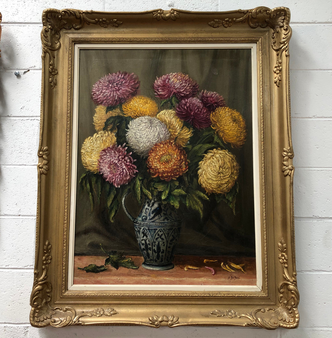 Antique Framed Floral Oil Painting