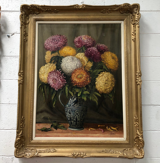 framed floral oil painting