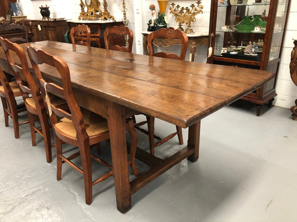 19th Century French three meter Farmhouse table with a beautiful original rustic top. In very good original detailed condition.