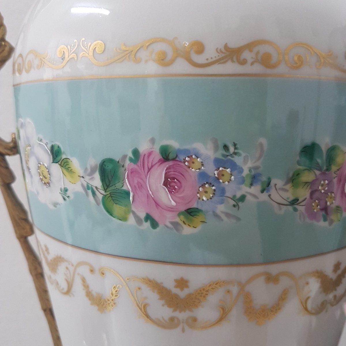 French White and Turquoise Ace Decor De Paris Porcelain Vase