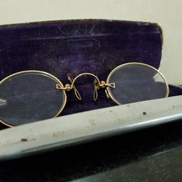 Antique Gold Plated Pince-Nez Reading Glasses In Original Case