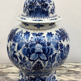 Antique blue Delftware  lidded vase