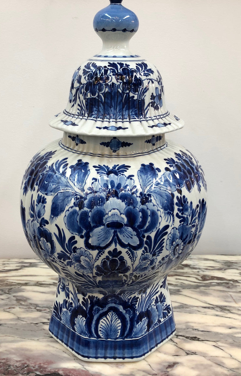 Antique blue Delftware  lidded vase