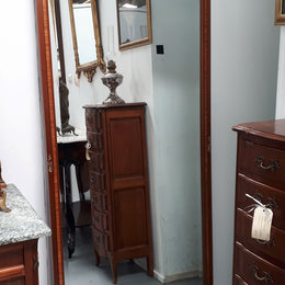French Inlaid Walnut Free Standing Bevelled Edge Mirror