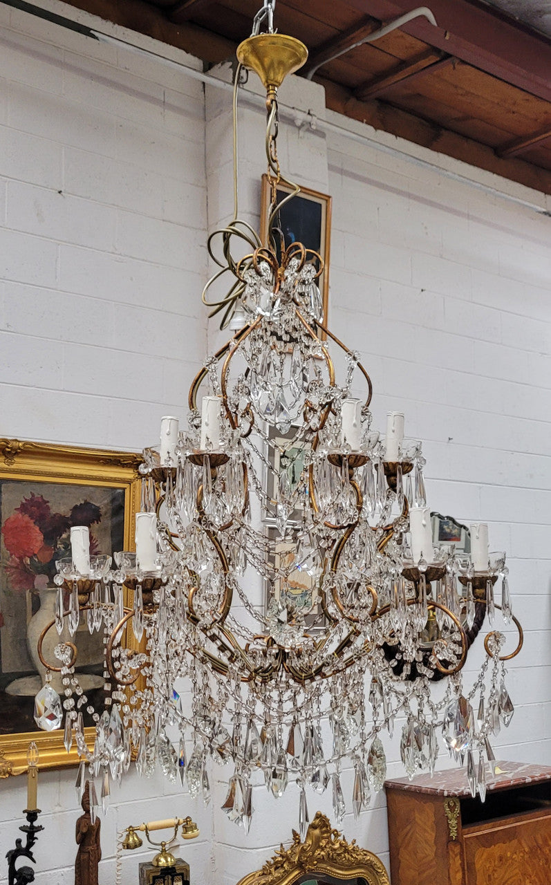 Very Impressive Large French Crystal Two Tier 12 Arm Chandelier