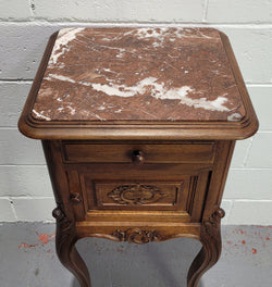 French Louis XV Style Walnut Bedside With Inset Marble Top | Antique & Vintage | Moonee Ponds Antiques | Australia Wide Delivery