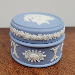 Wedgwood blue jasper trinket box. In good original condition with no chips or cracks.