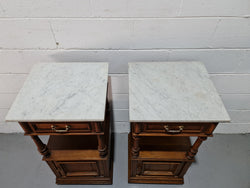 Pair of French Oak Marble Top Open Shelf Bedside Cabinets | Antique & Vintage | Moonee Ponds Antiques | Australia Wide Delivery