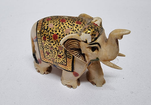 Vintage Hand Carved Hand Painted Ivory Elephant