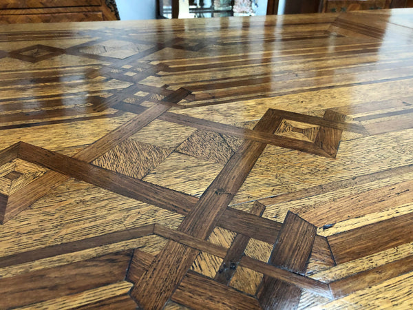 Superb Oak & Walnut 19th Century Parquetry Top Extension Table