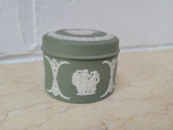 Vintage Classical Design Green Jasper “Wedgwood” Round Lidded Trinket Box | Antique & Vintage | Moonee Ponds Antiques | Australia Wide Delivery