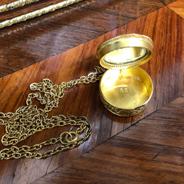 Vintage Gilt French Enamel Pill Box On Chain