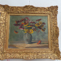 Absolutely Beautiful Antique French Floral Oil Painting