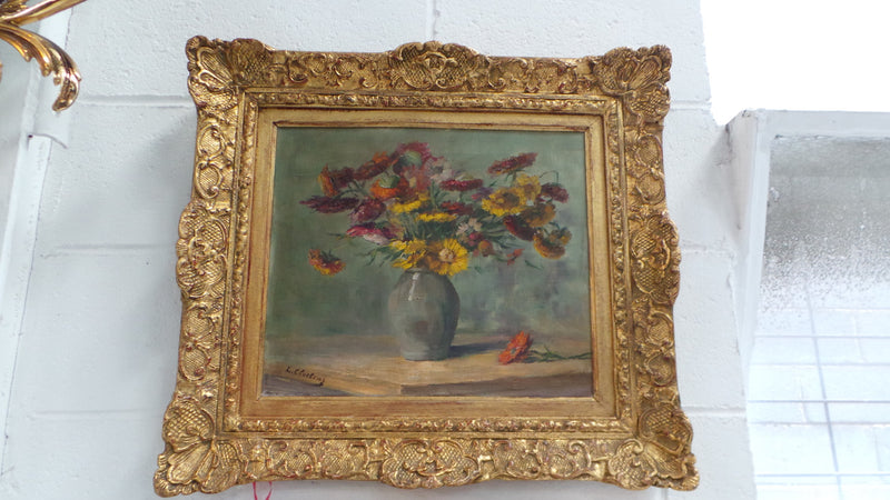 Absolutely Beautiful Antique French Floral Oil Painting