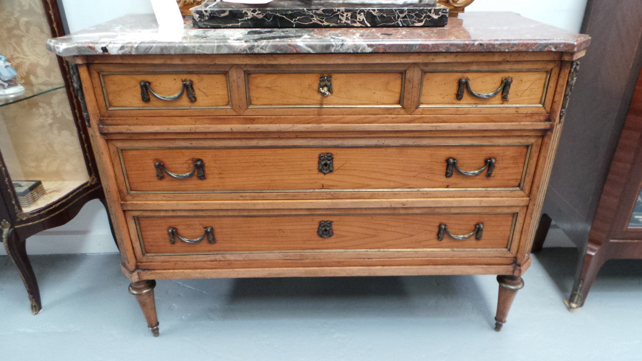 A Fabulous Continental 19th Century Walnut Three Drawer Commode