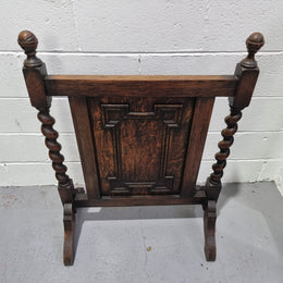 Antique English Oak Jacobean Style fire screen. In good original condition.