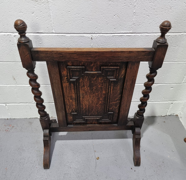 Antique English Oak Jacobean Style fire screen. In good original condition.